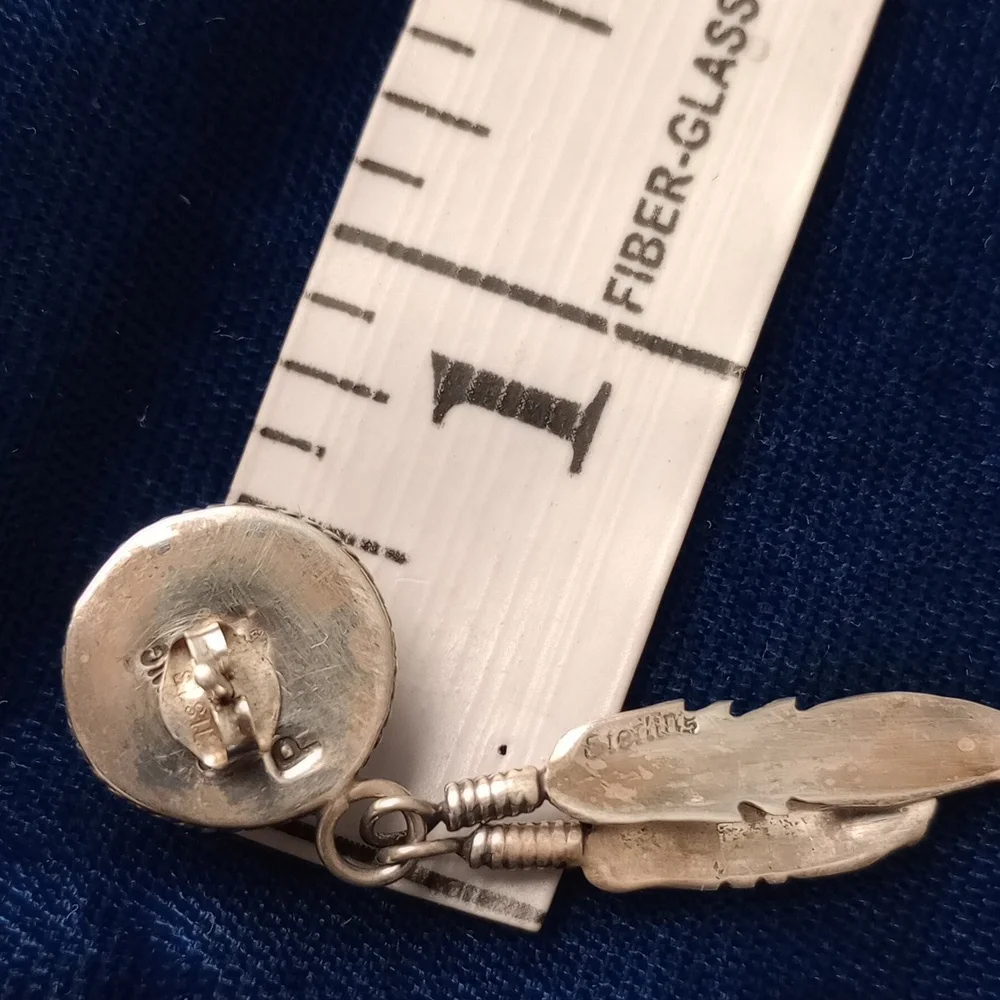 Sterling Silver Feather Earrings with SunFace Multicolor Inlay Studs Signed PH - Picture 9 of 15